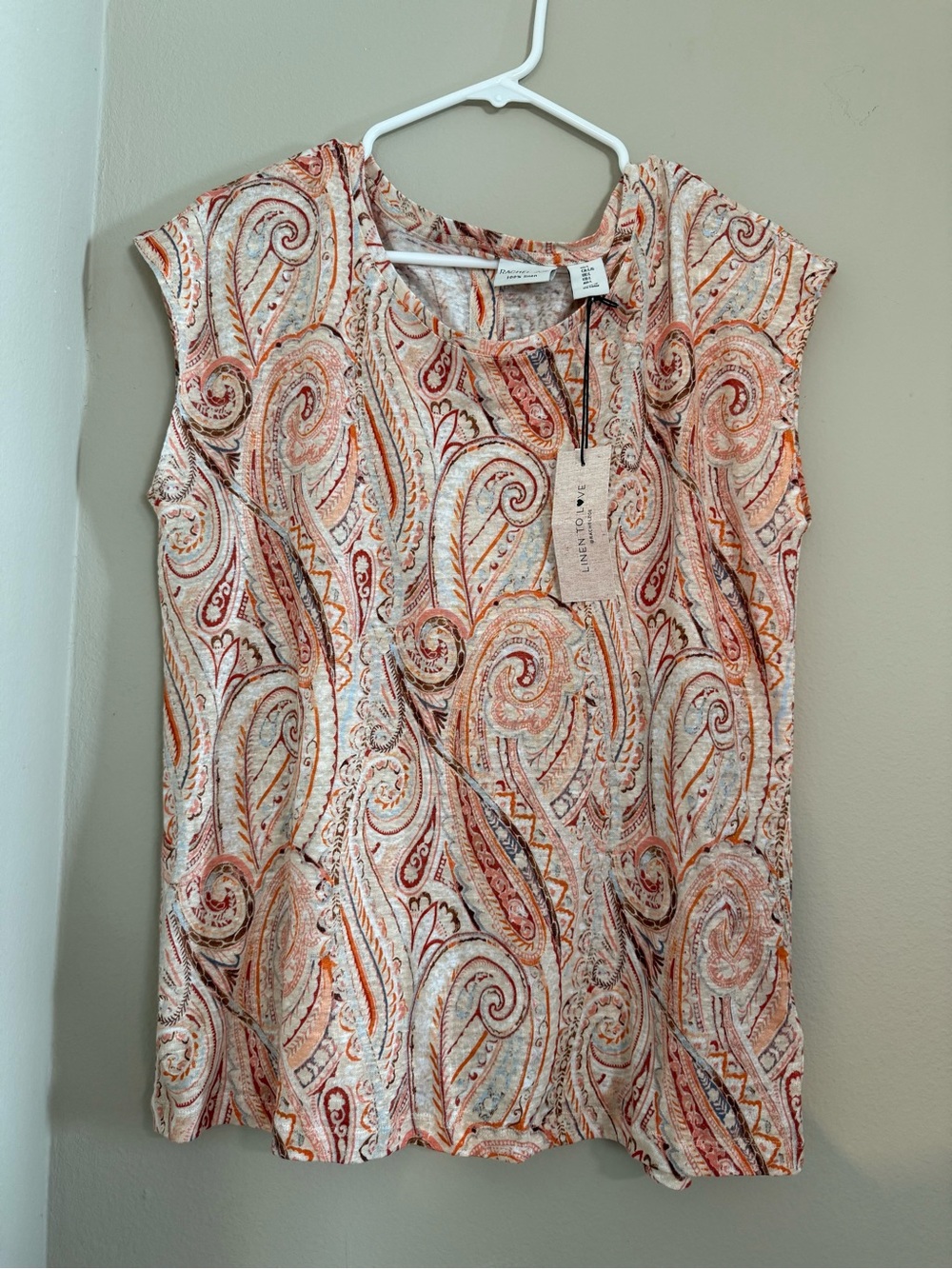 Rachel Zoe Sleeveless Paisley in Cream, Orange & Pink 100% Linen NWT